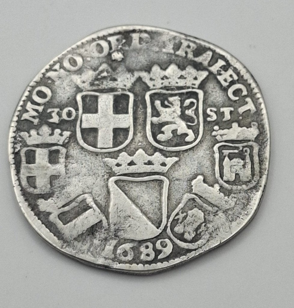 Zeldzame Zilveren 30 Stuiver 1689 Provincie Utrecht, Vóór koninkrijk, Zilver, Losse munt, Overige waardes