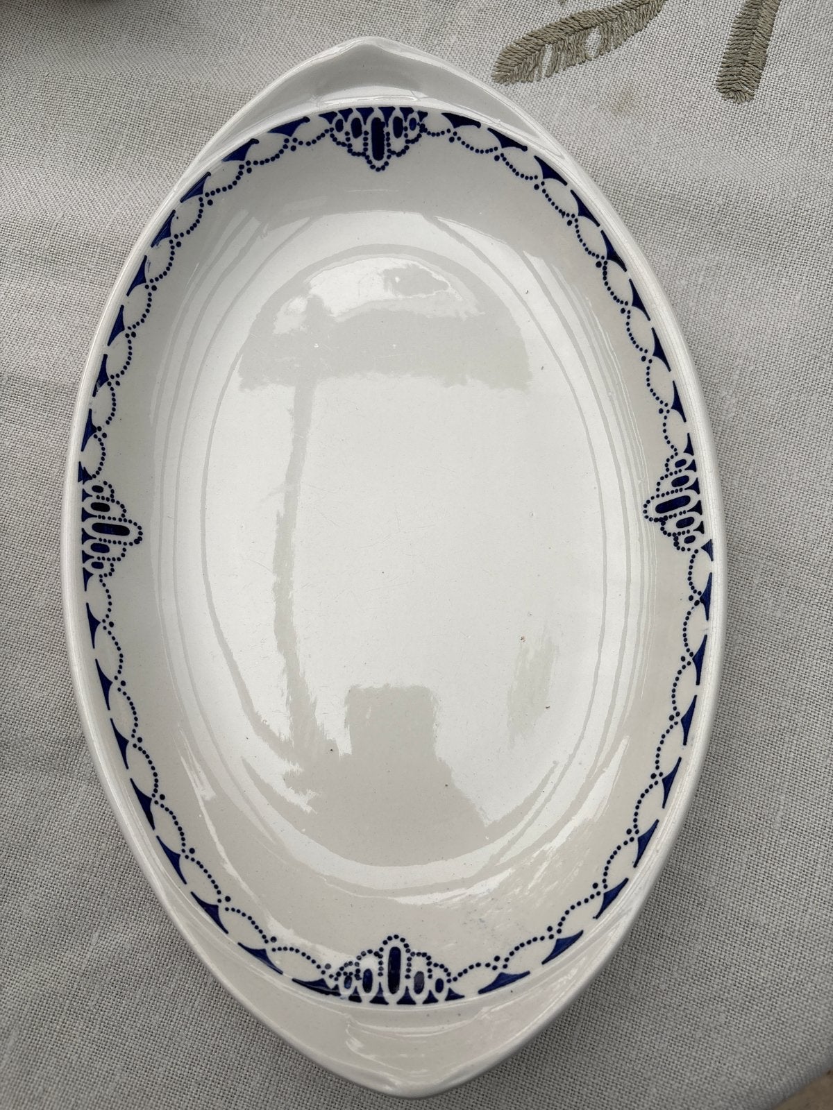 Ovale serveerschaal met blauw decor - 32x20 cm, Ophalen