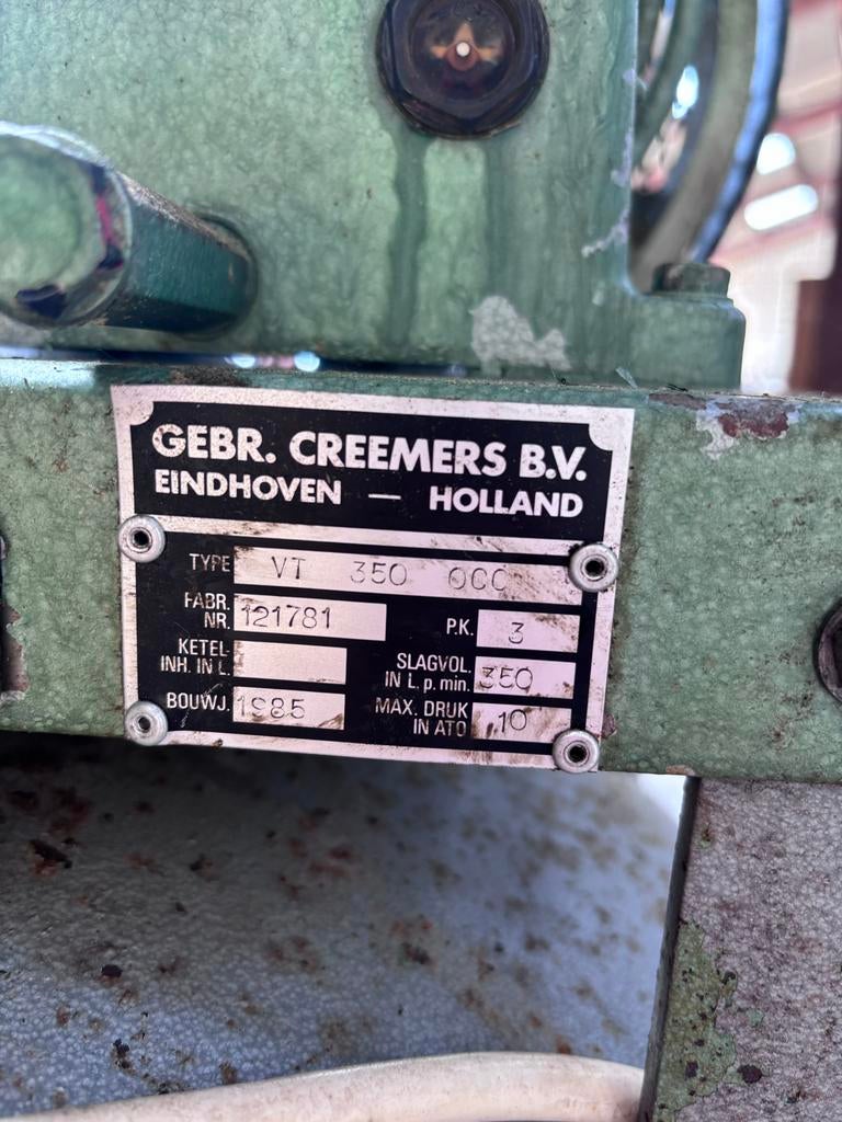 Creemers Compressor VT 350 OCC uit 1985, Doe-het-zelf en Verbouw, Compressors, Gebruikt, Ophalen of Verzenden, 200 tot 400 liter/min