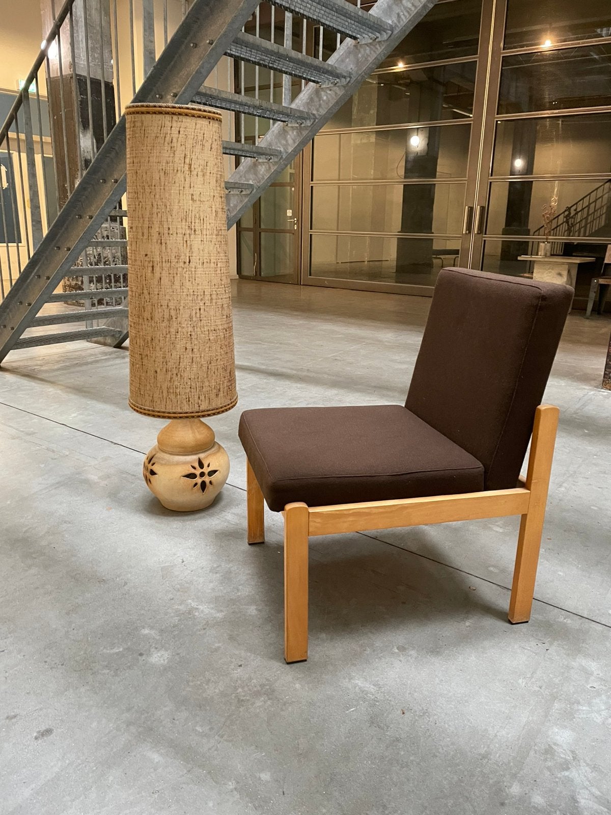 Vintage strakke fauteuil jaren 70 bruine wol, Ophalen, Gebruikt, ., 2de hands
