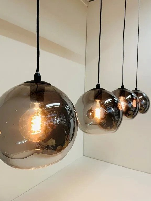ETH Expo Hanglamp Orb - 4-lichts met smoke glas, Ophalen of Verzenden, Zo goed als nieuw, Glas, E27 (groot)