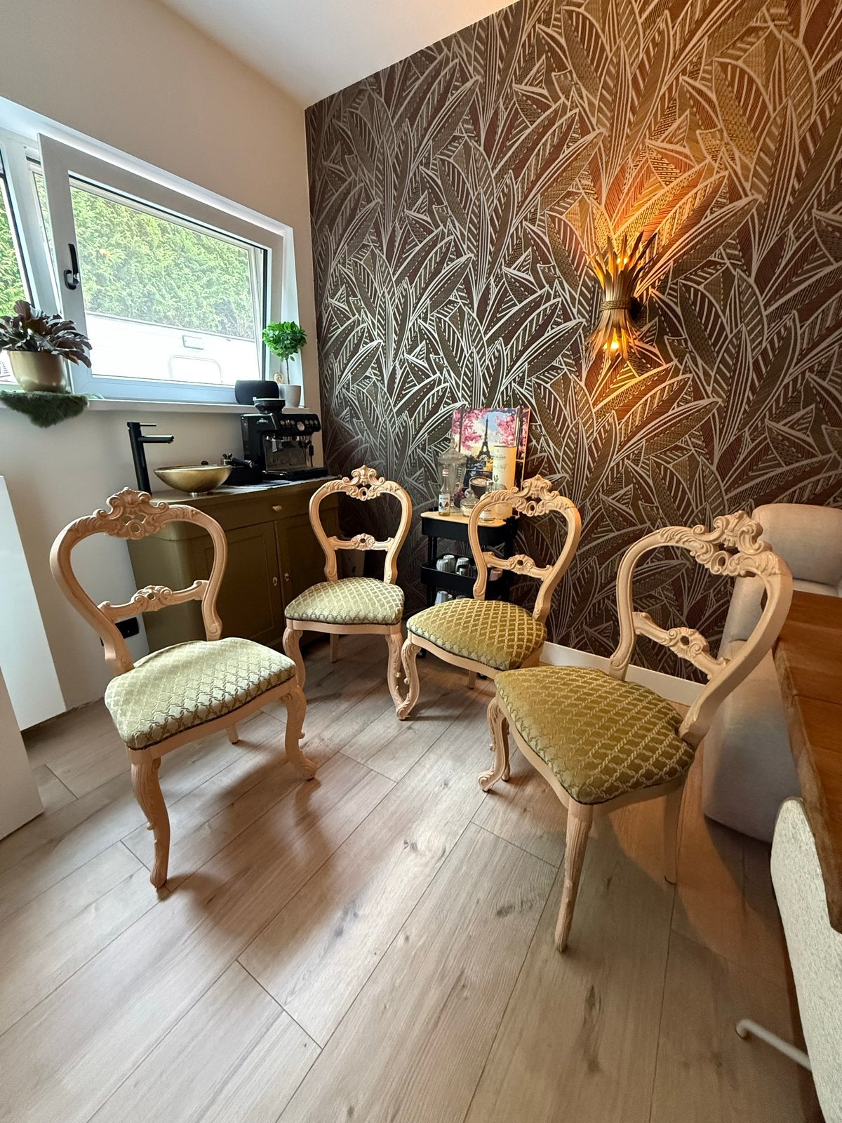 Set van 4 Barok Stoelen met groene Bekleding, Ophalen