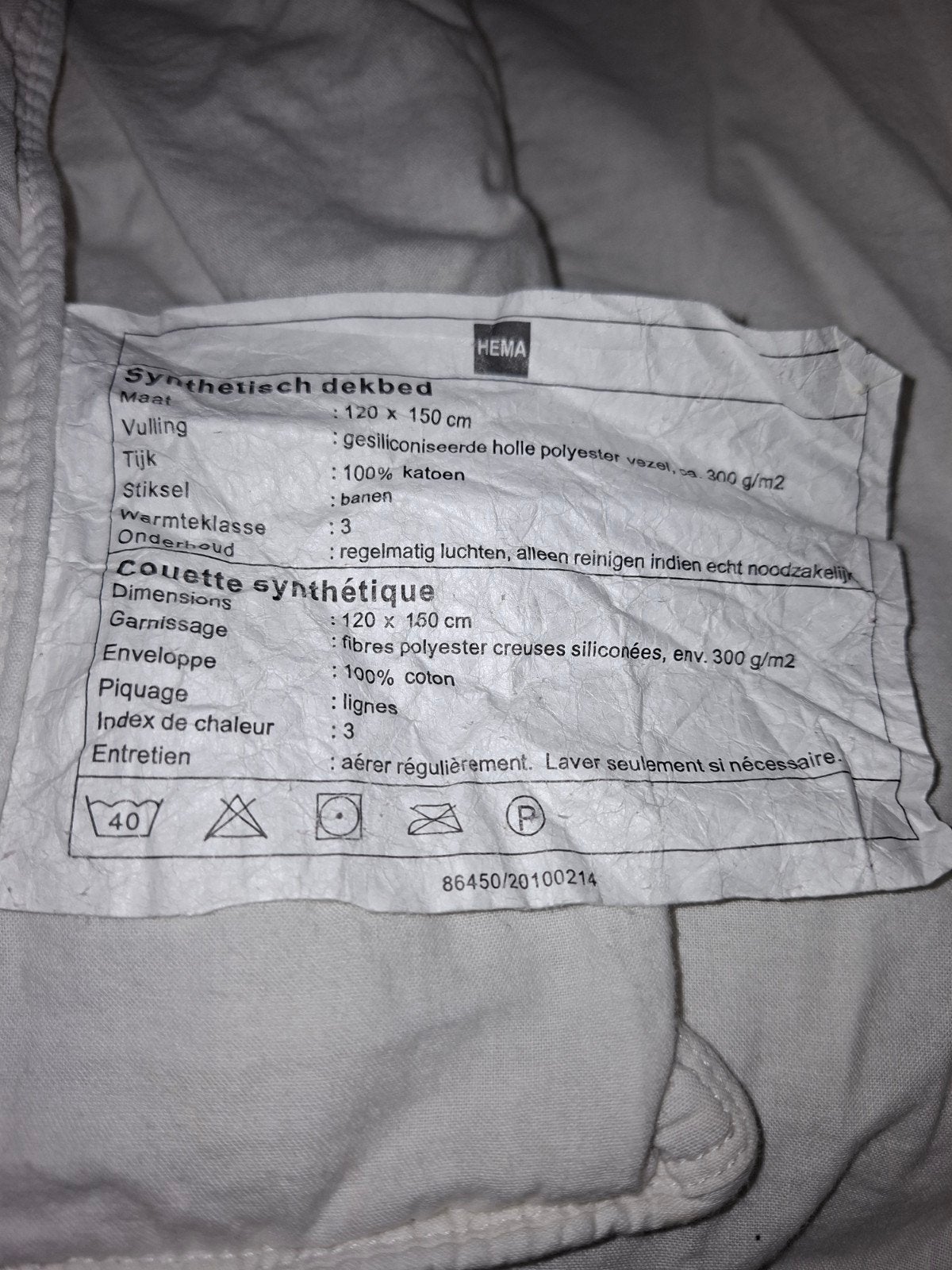 dekbed peuter 120-150, Kinderen en Baby's, Ophalen, Gebruikt, Jongetje of Meisje, Wit