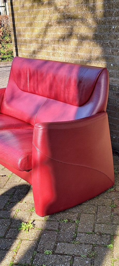 Rood leren 2 zits bankje, tweezitter, Huis en Inrichting, Ophalen, Gebruikt, 150 tot 200 cm, Tweepersoons