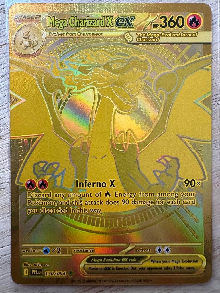 Pokémon Mega Charizard X EX Gouden Kaart, Ophalen of Verzenden, Zo goed als nieuw, Losse kaart, Foil