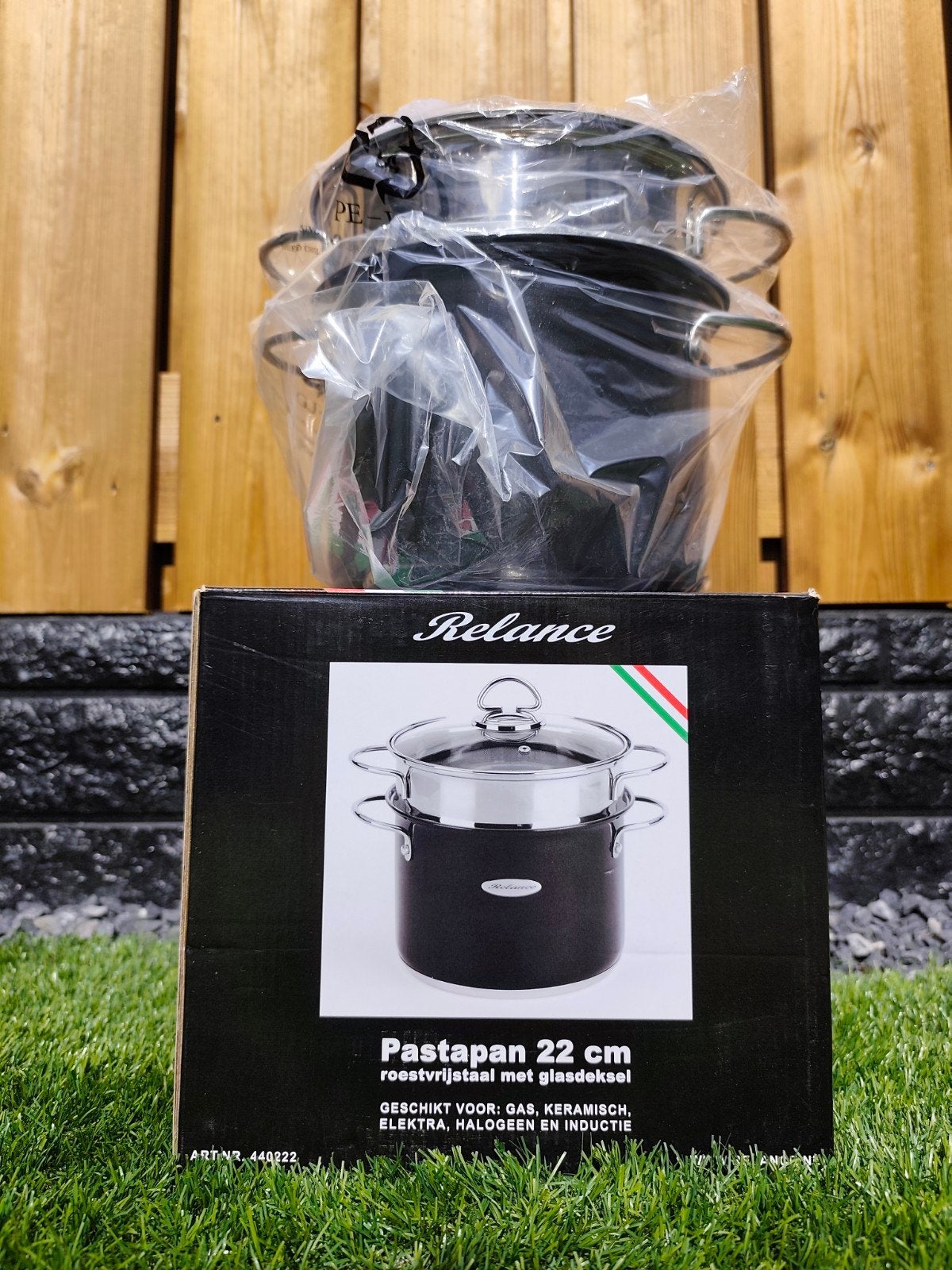 Relance Pastapan 22 cm RVS met glasdeksel, Ophalen, Geschikt voor inductie, Nieuw, Rvs