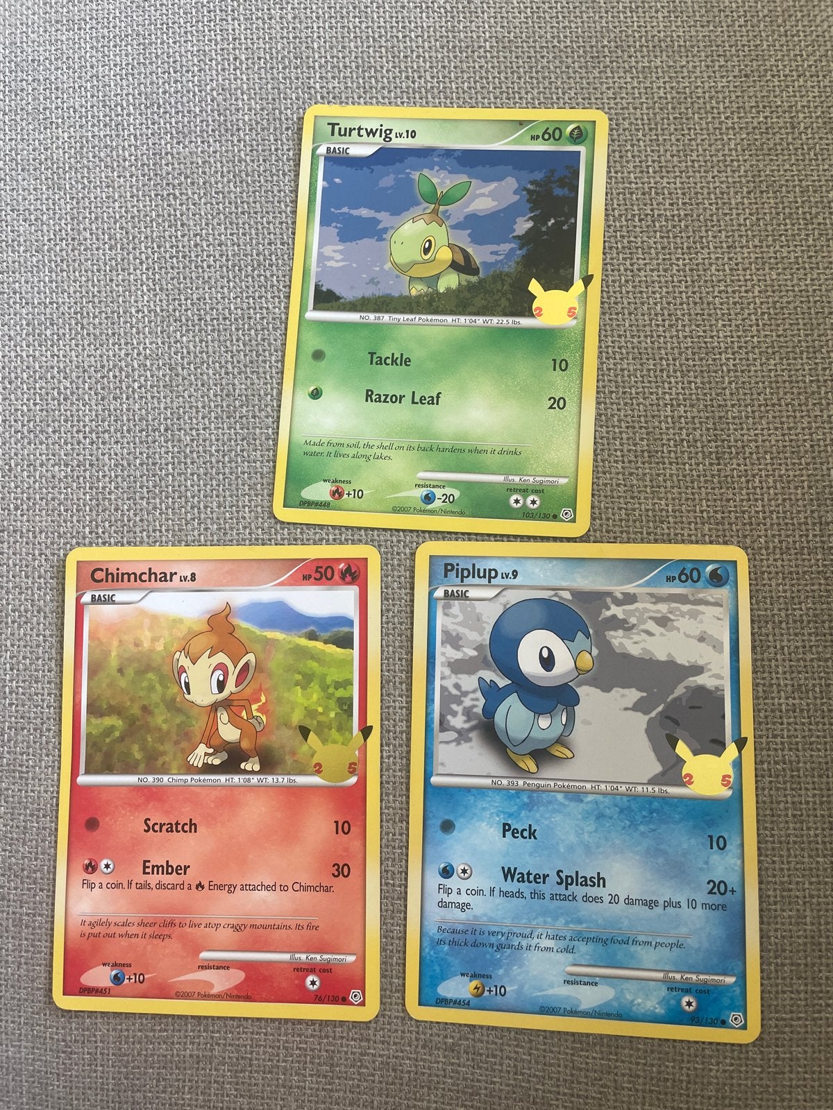 Pokémon Celebrations Kaarten: Turtwig, Chimchar, Piplup, Ophalen, Zo goed als nieuw, Meerdere kaarten