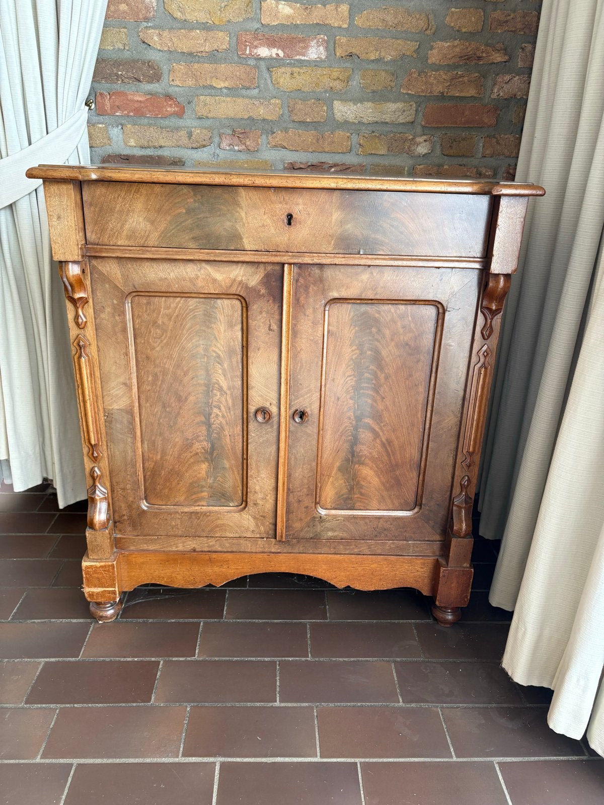 Antiek Penantkastje Mahonie op Eiken, Willem III Stijl, ca., Antiek en Kunst, Antiek | Meubels | Kasten, Ophalen
