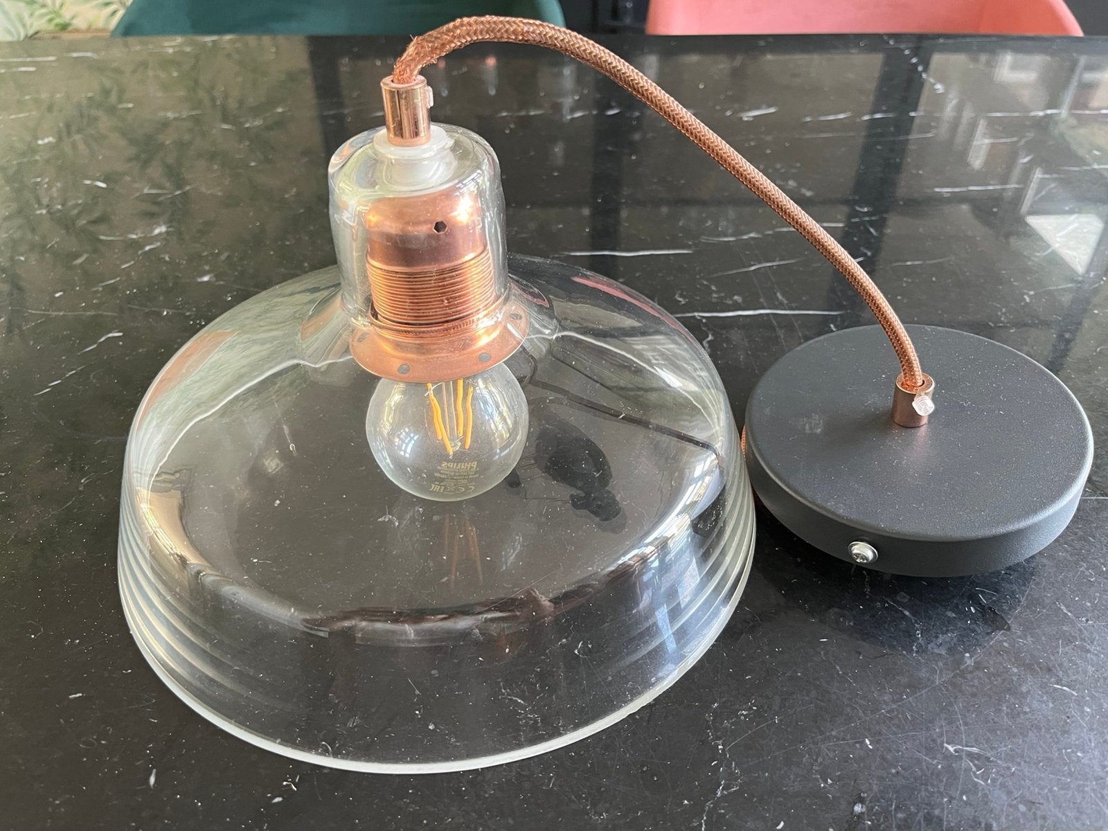 Hanglamp glas industrieel, Ophalen, Gebruikt, E27 (groot), Glas