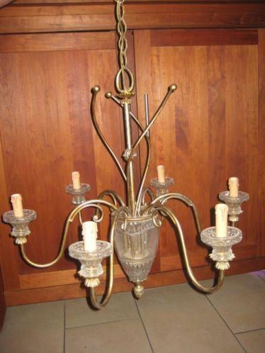 mooie renzo delventisette kroonluchter met 5 lampen, Ophalen, Zo goed als nieuw, Hout, Minder dan 50 cm
