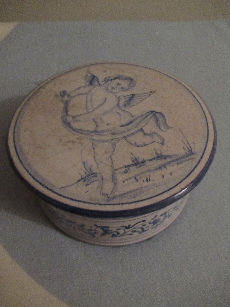 oud DOOSJE met DEKSEL - ENGEL afbeelding, Ophalen of Verzenden