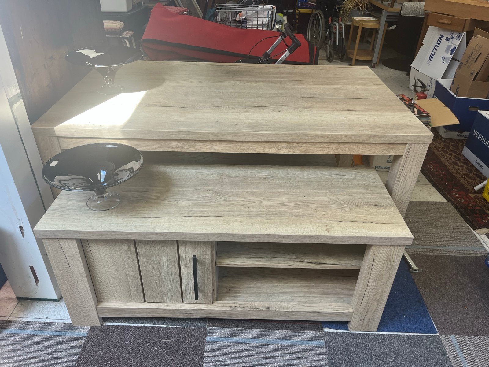 Lichteiken / grey oak meubelset: tafel, tv-meubel en kast, Ophalen of Verzenden, X, X, X
