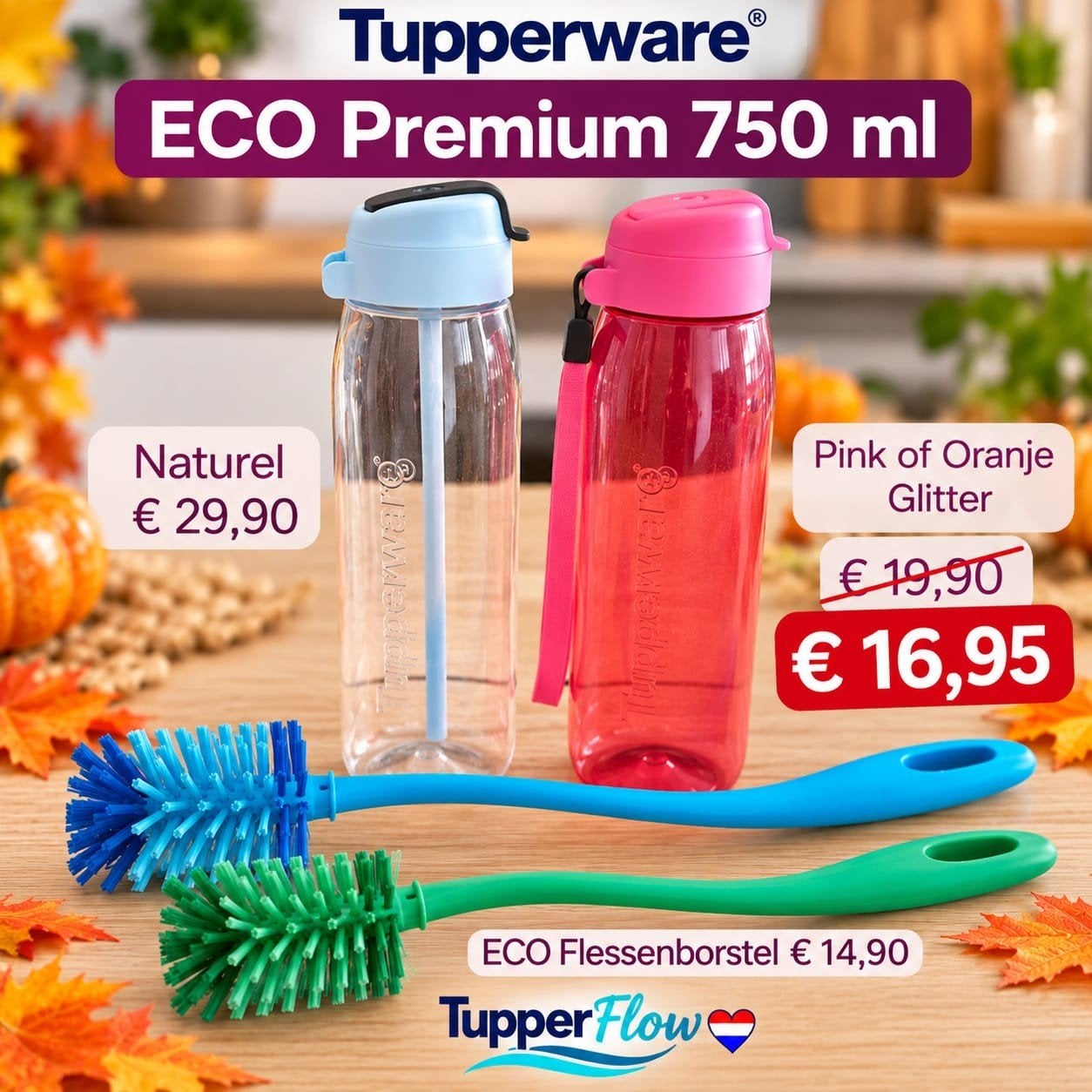 TUPPERWARE ECO SLIM PREMIUM 750 ml / Flessenborstel 
in roze, Ophalen of Verzenden, Nieuw