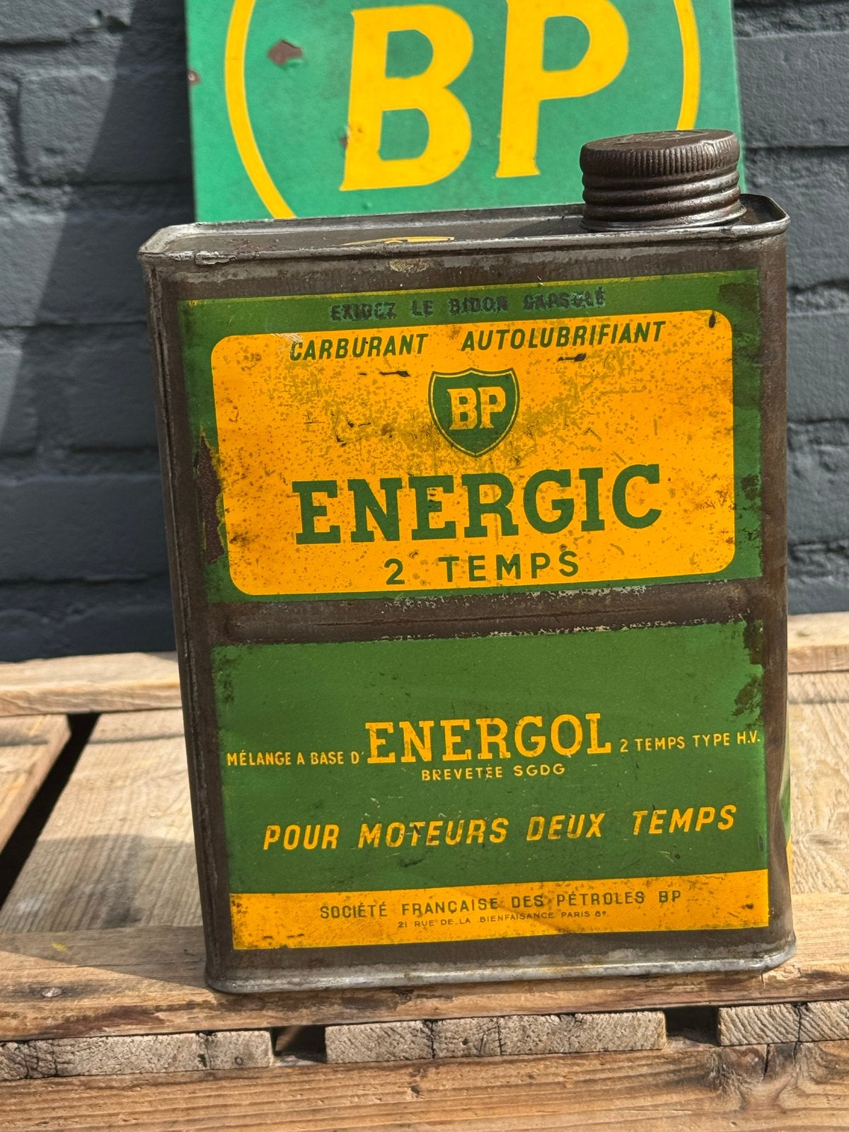 Vintage BP Energic 2 Temps Olieblik - Zeldzaam Verzamelobjec, Verzamelen, Gebruikt, Gebruiksvoorwerp, ., Ophalen of Verzenden