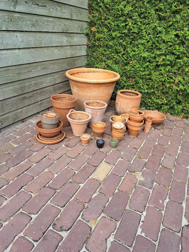 Terracotta potten, Tuin en Terras, Ophalen, Gebruikt, Rond, Minder dan 40 cm