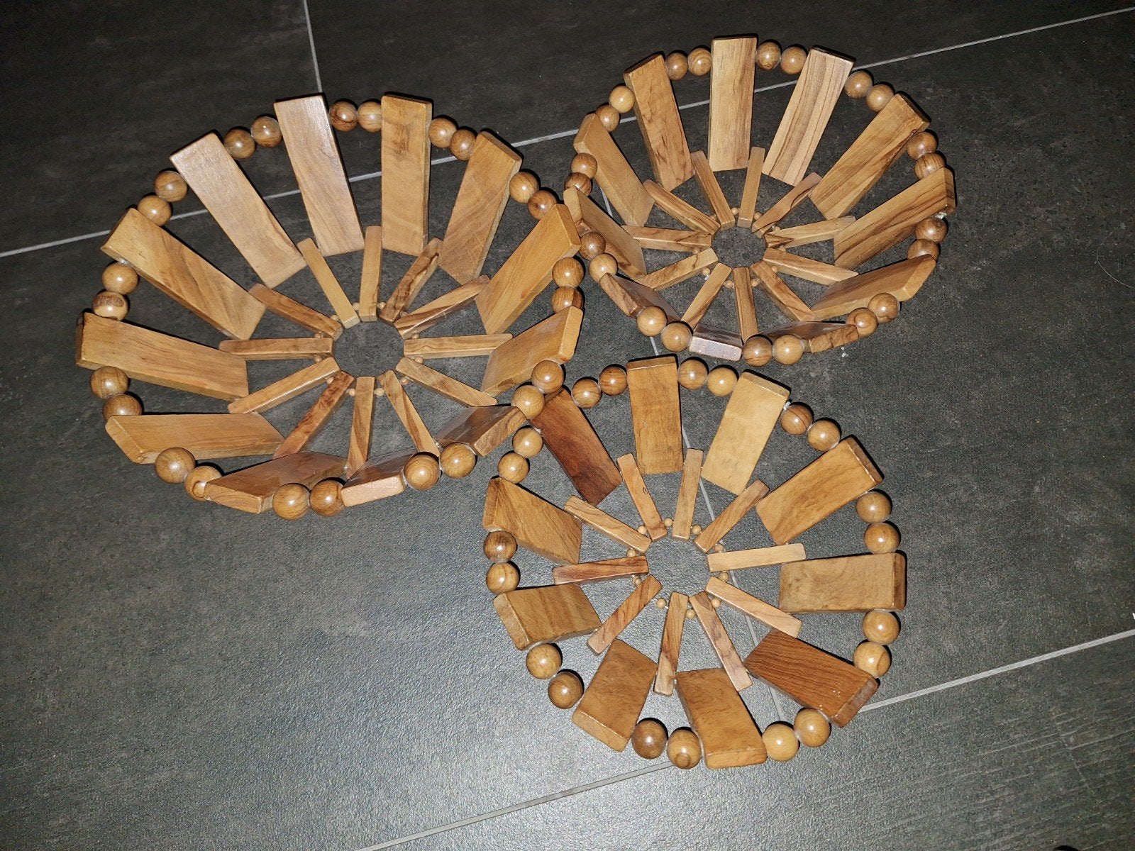 Set van 3 Vintage Teak Houten Manden Decoratief., Huis en Inrichting, Schaal, Rond, Ophalen of Verzenden, Zo goed als nieuw