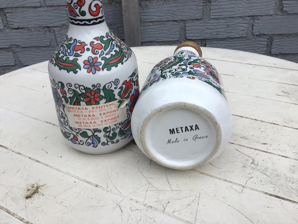 Set van 2 Metaxa flessen - Grieks decoratief aardewerk, Antiek en Kunst, Antiek | Woonaccessoires, Ophalen of Verzenden