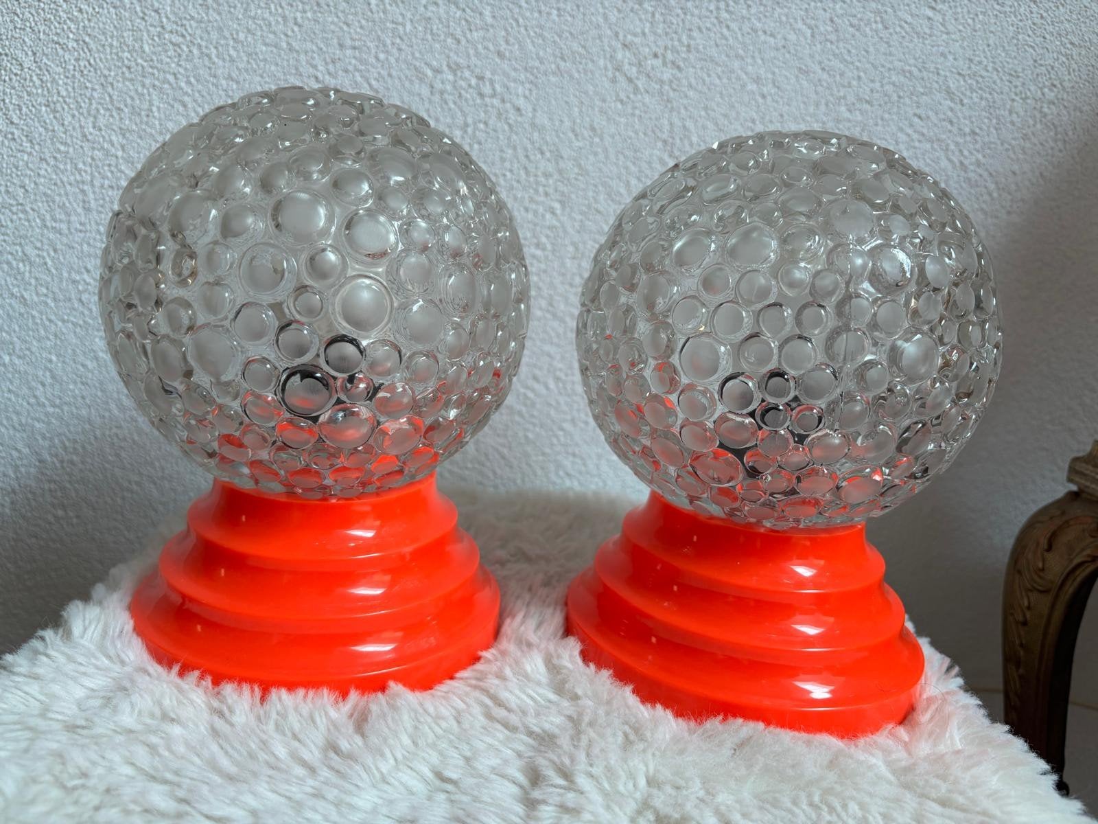 Retro space age lampen, bubble glas, kunststof voet, 20 cm, Ophalen of Verzenden, Huis en Inrichting