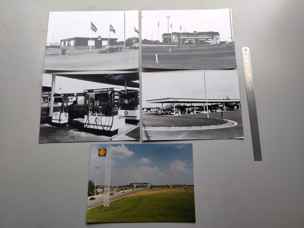 (417) Shell tankstation foto 5x, Ophalen of Verzenden, Voor 1940, Overige onderwerpen