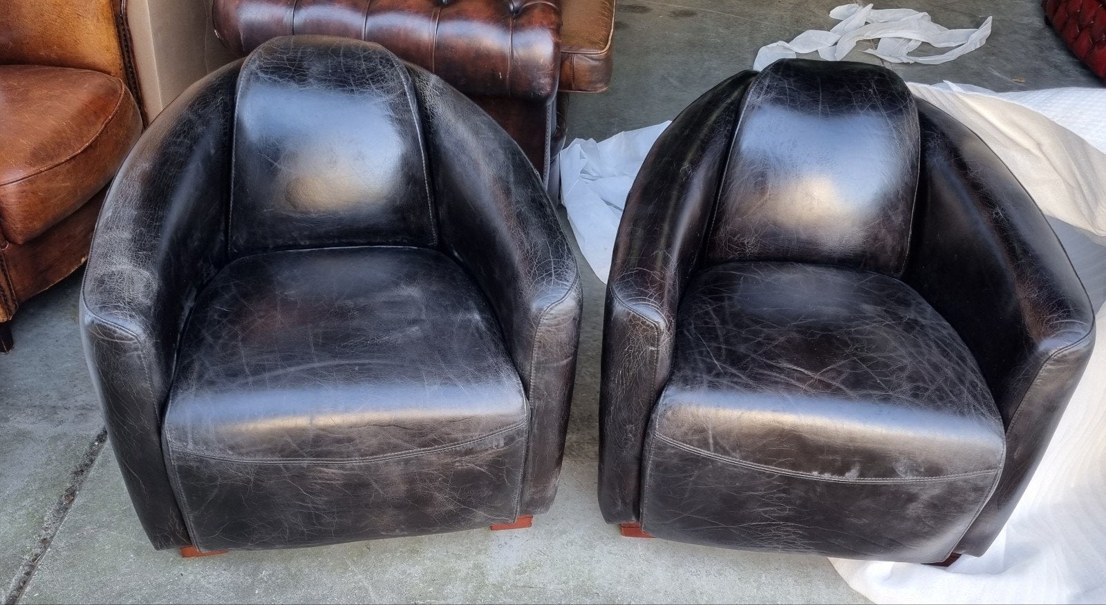 2x Aviator fauteuil vintage zwart leer + BEZORGING GRATIS, Aviator, ., Nieuw, Ophalen of Verzenden