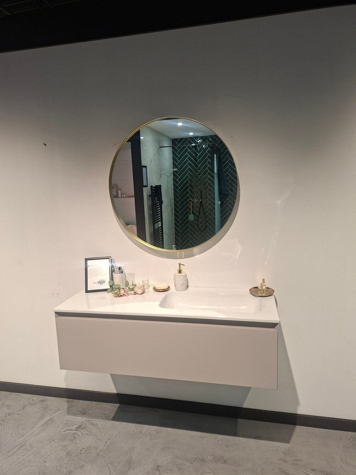 Ink Aspekt showroommodel wastafelmeubel met spiegel, Huis en Inrichting, Ophalen, 100 tot 150 cm, Zo goed als nieuw, Wastafelkast