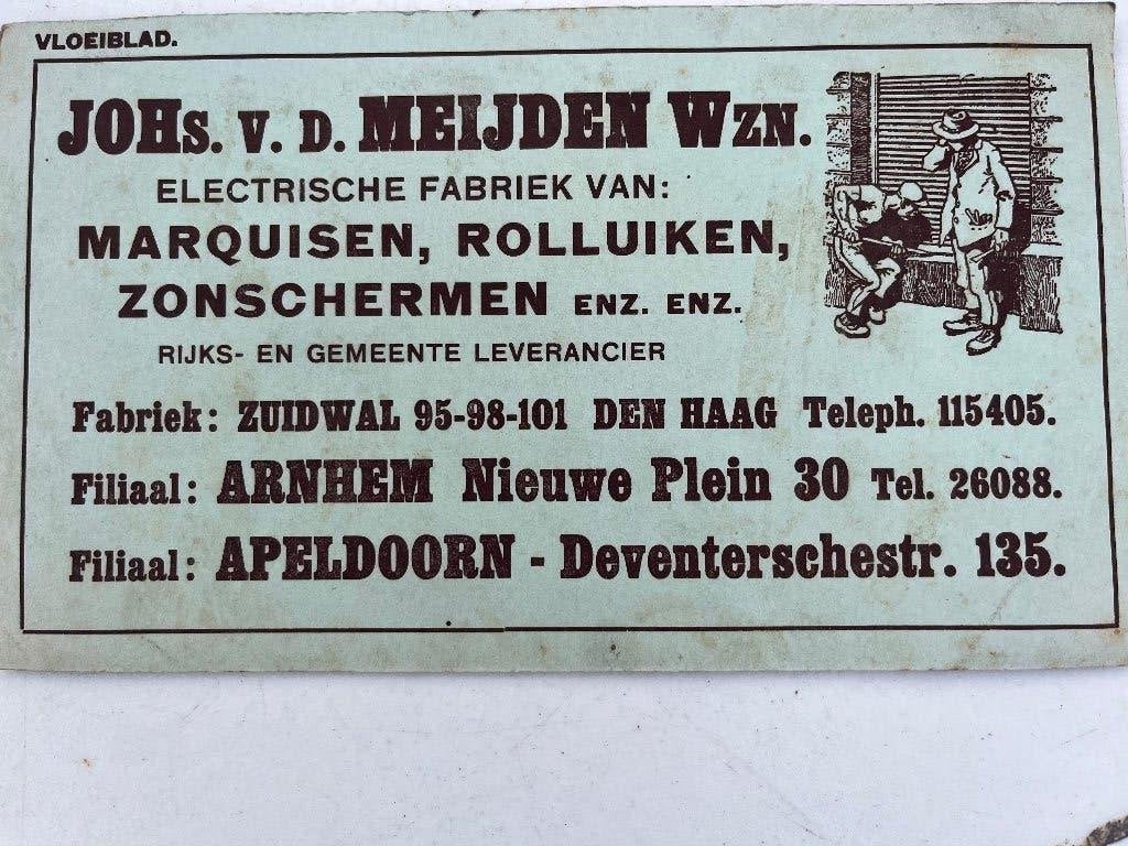 JOHs. v .d. Meijden Wzn Den Haag antiek vloeiblad, Ophalen of Verzenden, Gebruikt, Gebruiksvoorwerp