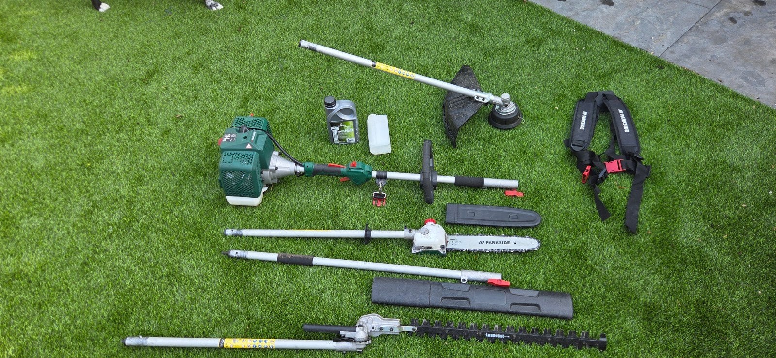 Parkside 4-in-1 heggeschaar bosmaaier kettingzaag, Ophalen, Gebruikt, Benzine