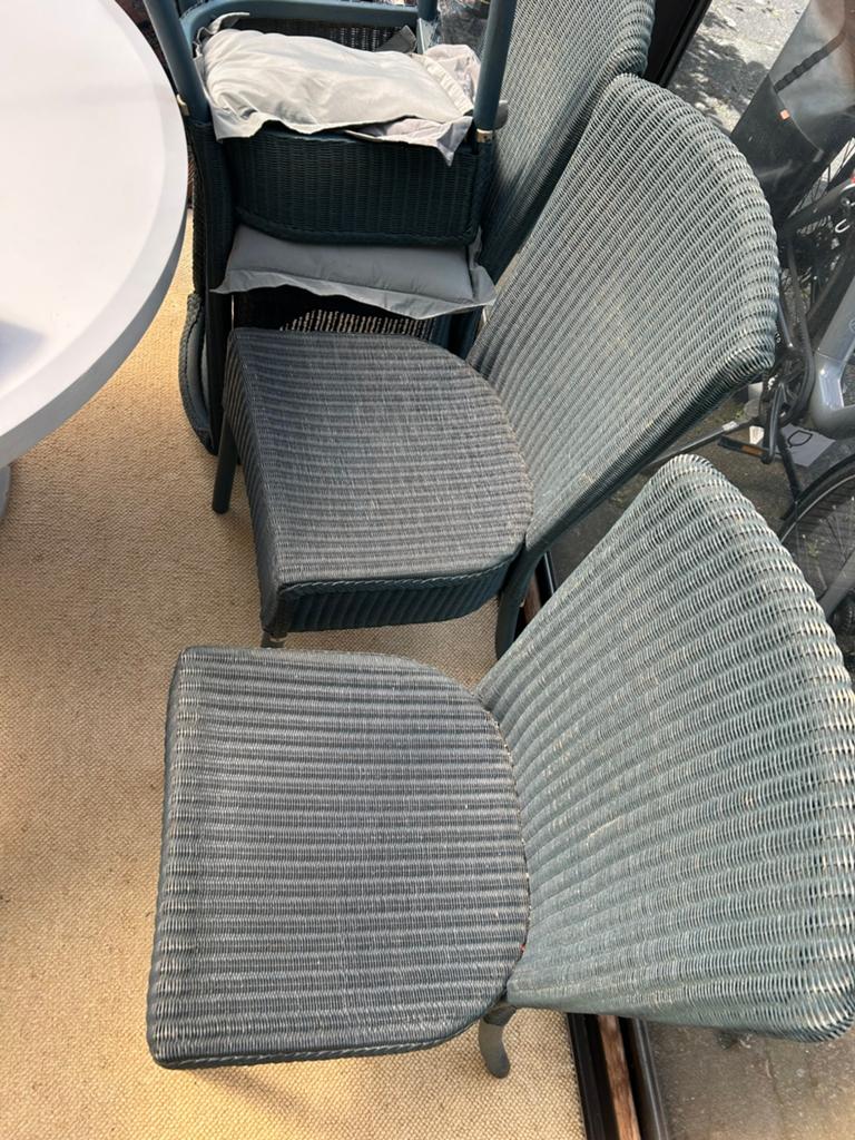 4 Lloyd Loom stoelen blauw, Huis en Inrichting, Stoelen, Ophalen, Gebruikt, Blauw