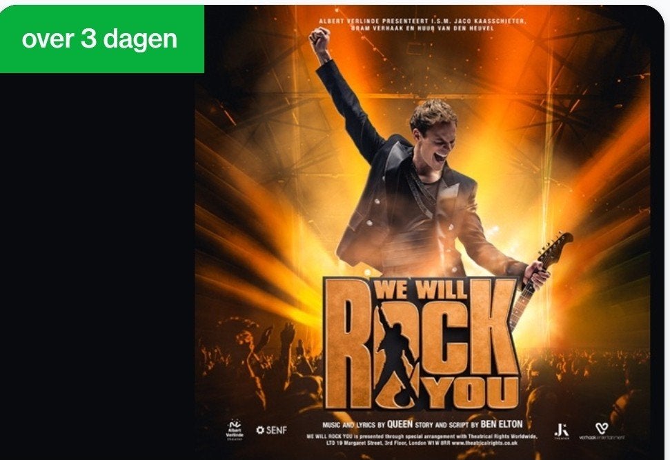 We will Rock You 2 kaartjes 9 september., Tickets en Kaartjes, Theater | Musical, Twee personen, September