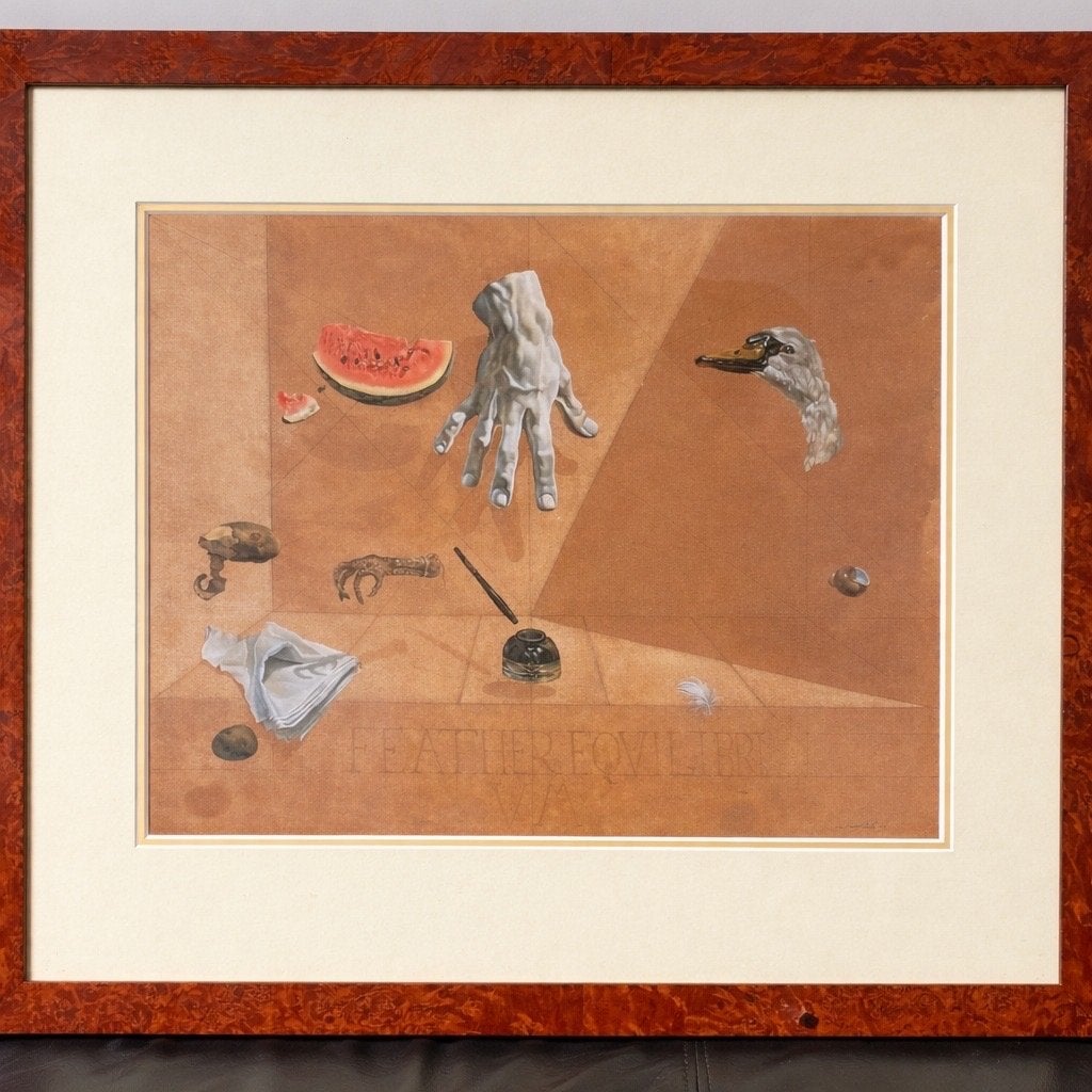 Unieke Surrealistische Afbeelding met Hoogglans Lijst, Antiek en Kunst, Kunst | Schilderijen | Klassiek, Ophalen, Surrealisme