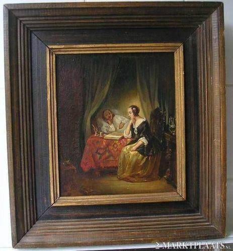 == man en vrouw in interieur == 19 e eeuw ==, Antiek en Kunst, Ophalen of Verzenden