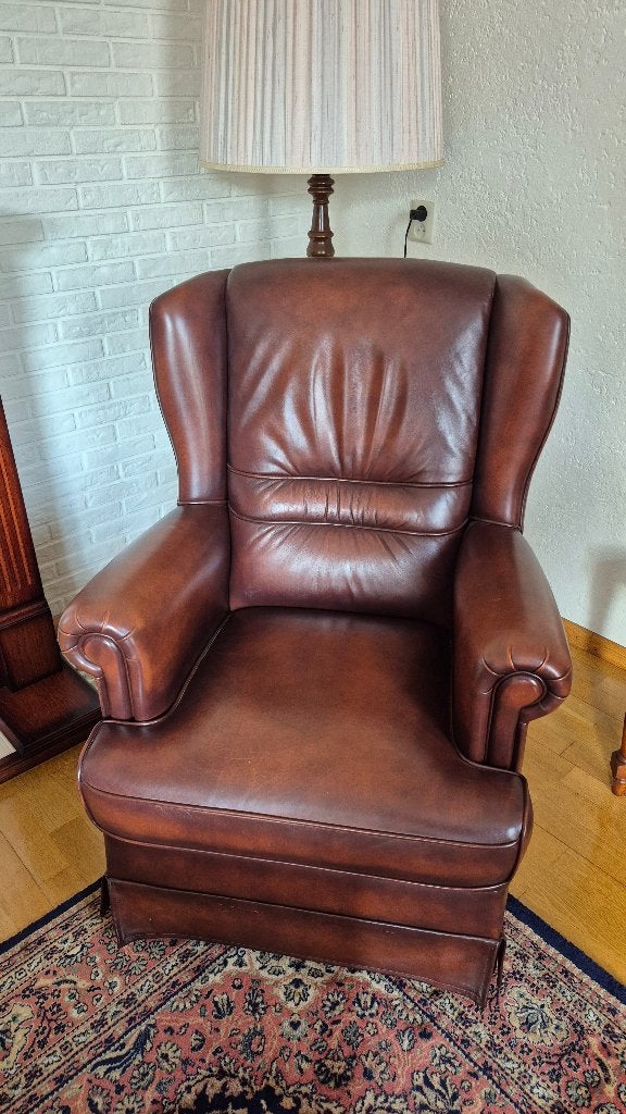 Leren dames oor fauteuil, Huis en Inrichting, Ophalen, Gebruikt, 75 tot 100 cm, Leer