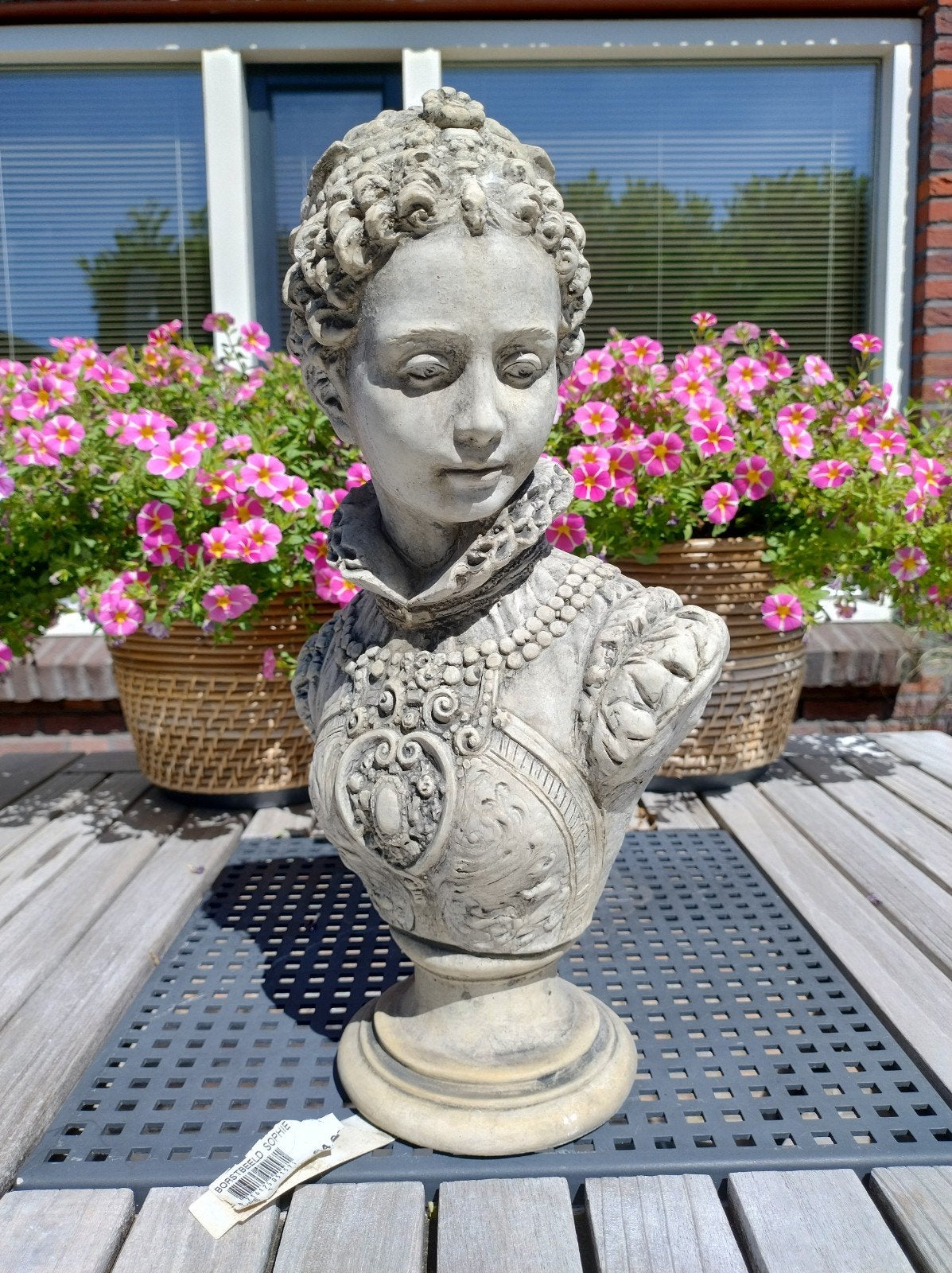 De beeldengieterij tuinbeeld Angela borstbeeld 42 cmgrijs, Tuin en Terras, Ophalen, Nieuw, Beton, Mensenbeeld