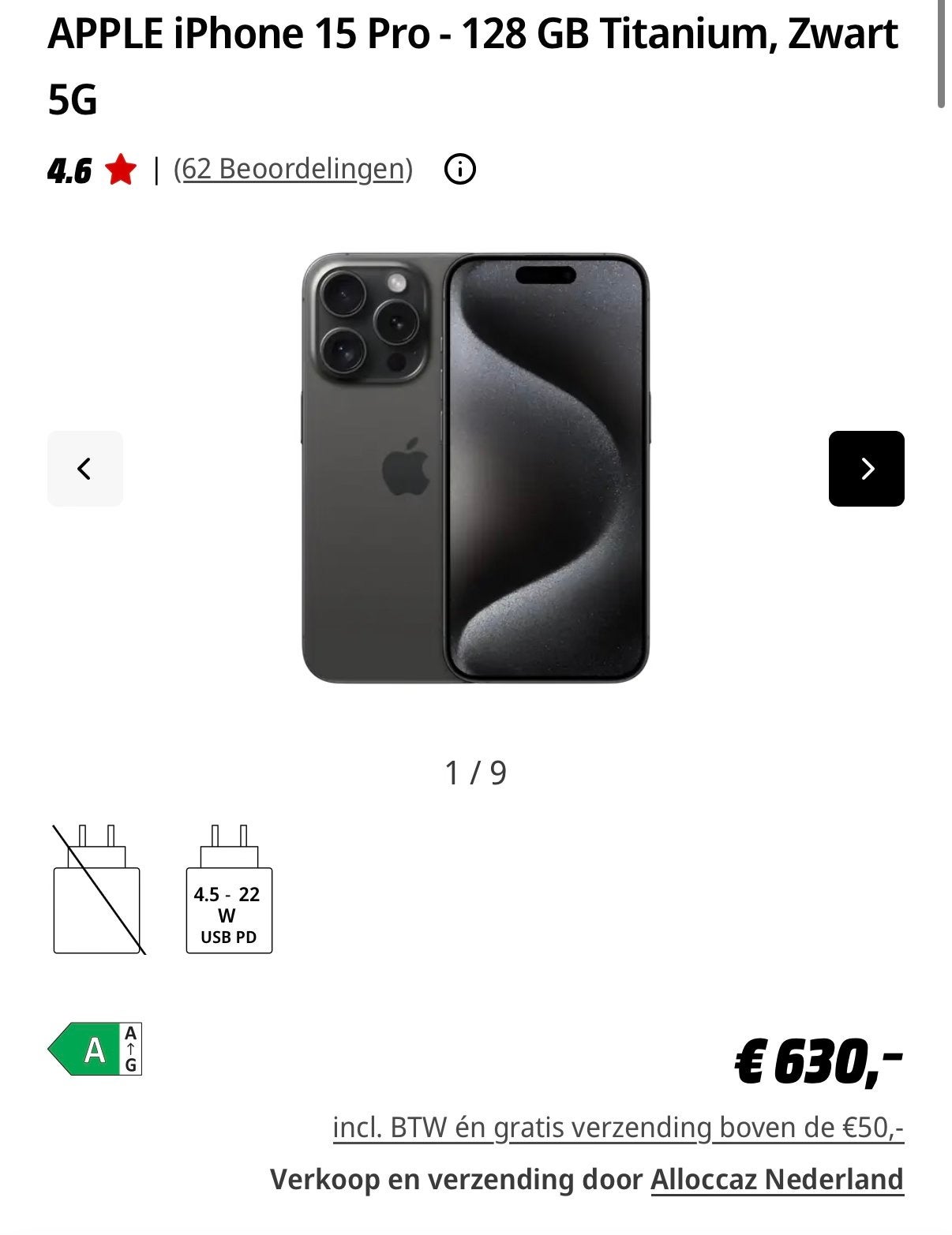 iPhone 15 Pro Zwart Titanium - Zo goed als nieuw, Ophalen, 128 GB, Zwart, Zo goed als nieuw