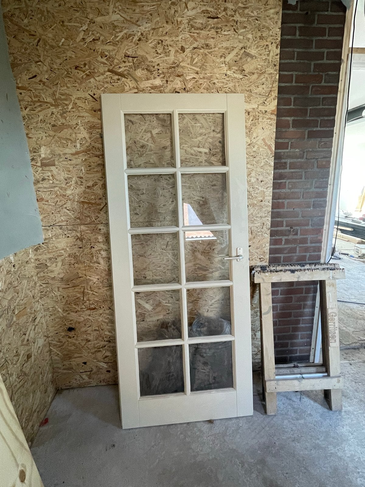Opdekdeur met glas - 83 cm x 2 m, Doe-het-zelf en Verbouw, Deuren en Horren, Gebruikt, 80 tot 100 cm, Binnendeur, Ophalen of Verzenden