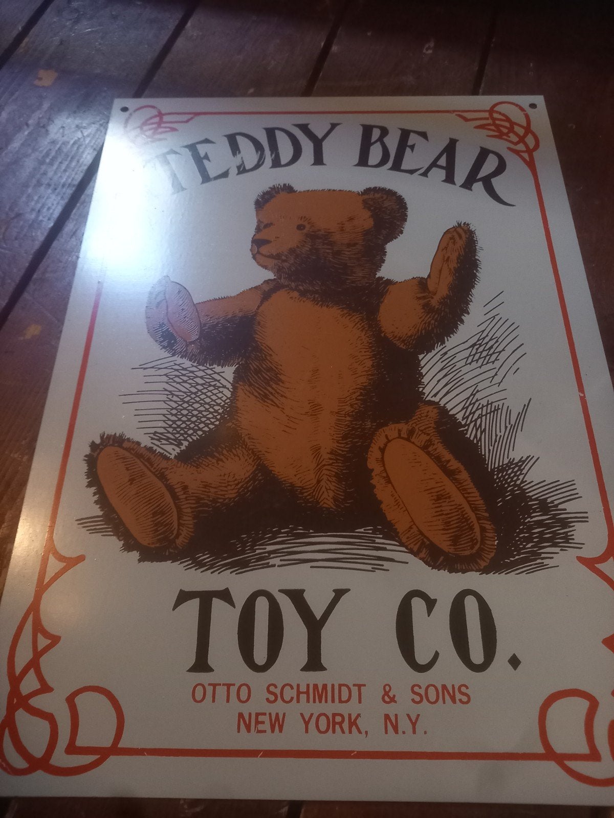 Vintage Teddy Bear Toy Co. metalen reclamebord, Ophalen of Verzenden, Gebruikt