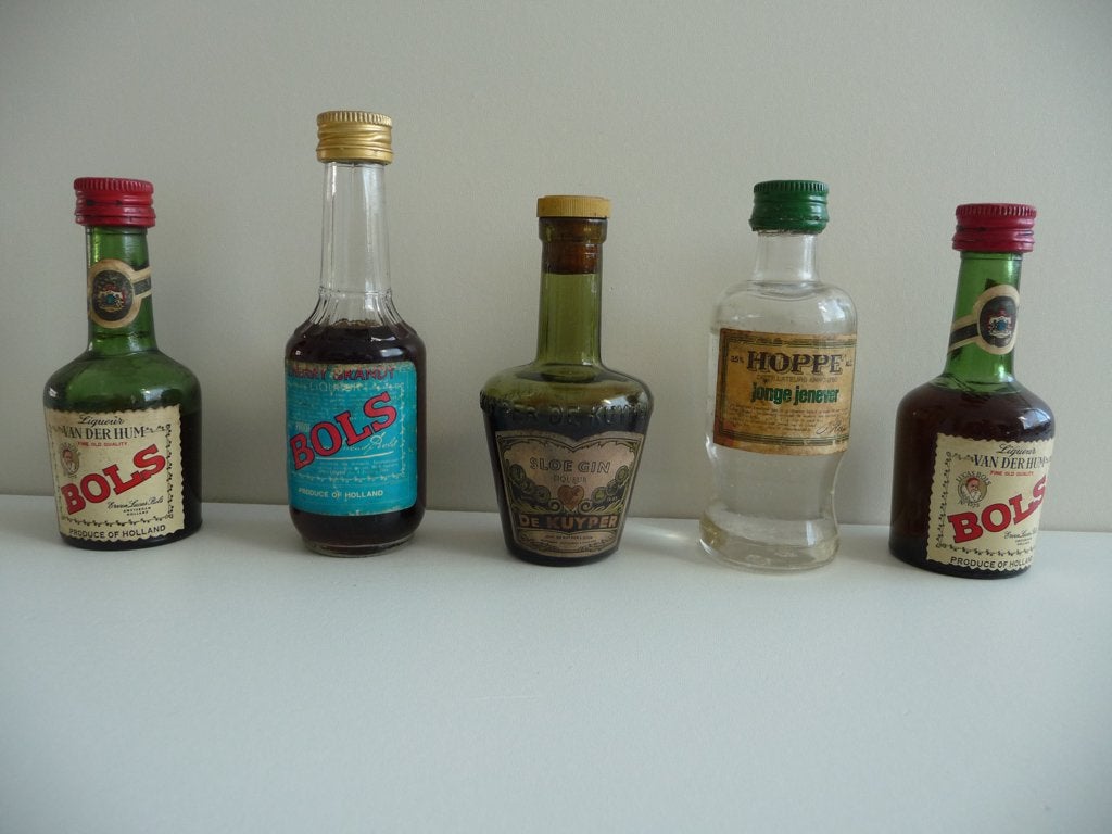 oude miniatuur DRANKFLESJES - BOLS, DE KUYPER en HOPPE, Ophalen of Verzenden
