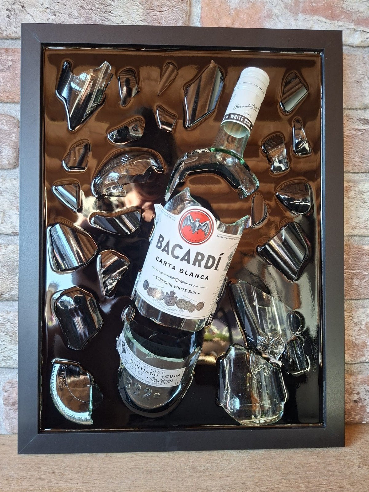 Bacardi fles verwerkt in een lijst 43x33 met Epoxy, Ophalen of Verzenden, Nieuw