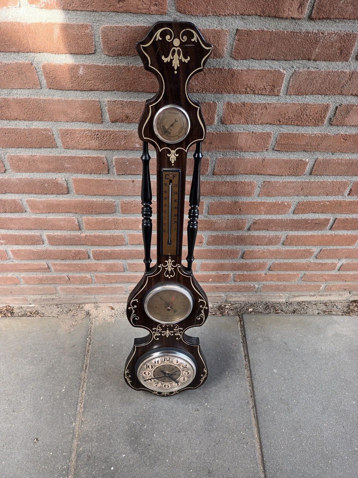 Antieke Barometer met Thermometer en Klok, Ophalen of Verzenden