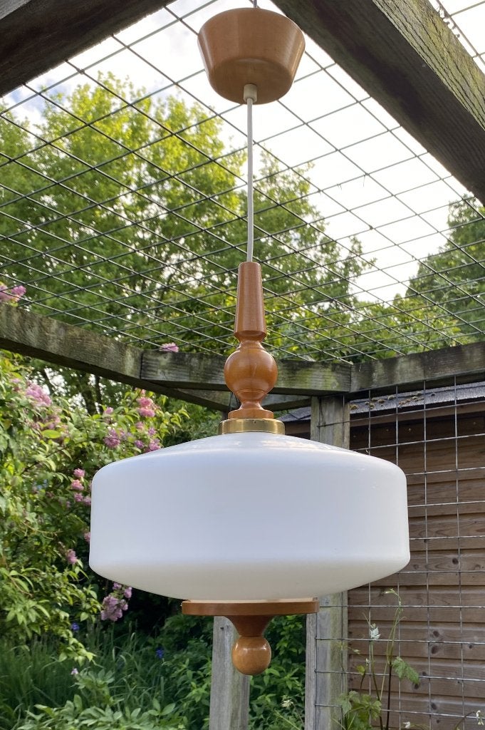 Leuke Vintage Hanglamp - retro mid century design midcentury, Gebruikt, Vintage retro, Glas, E27 (groot)