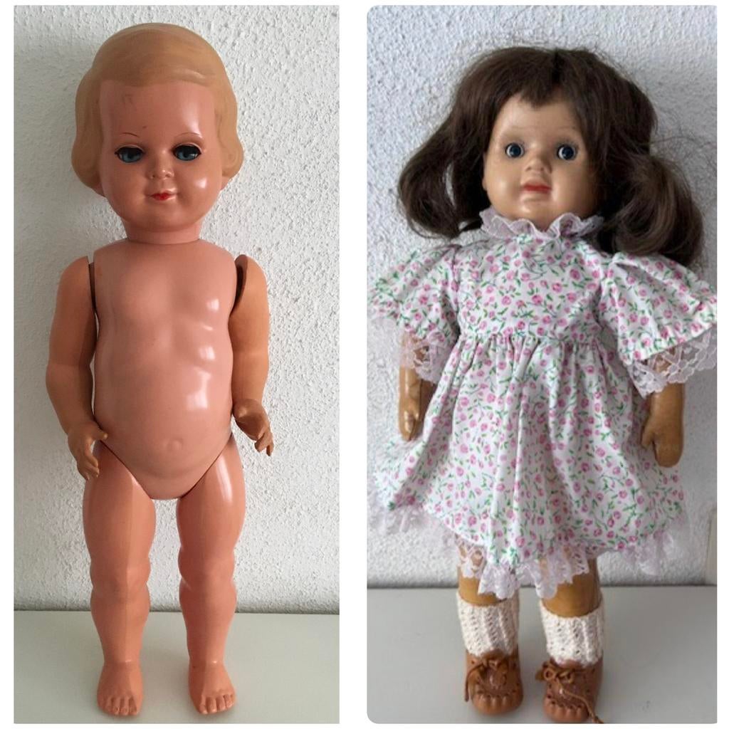 2 leuke popjes, 1 celluloid, 1 doek., Verzamelen, Poppen, Ophalen