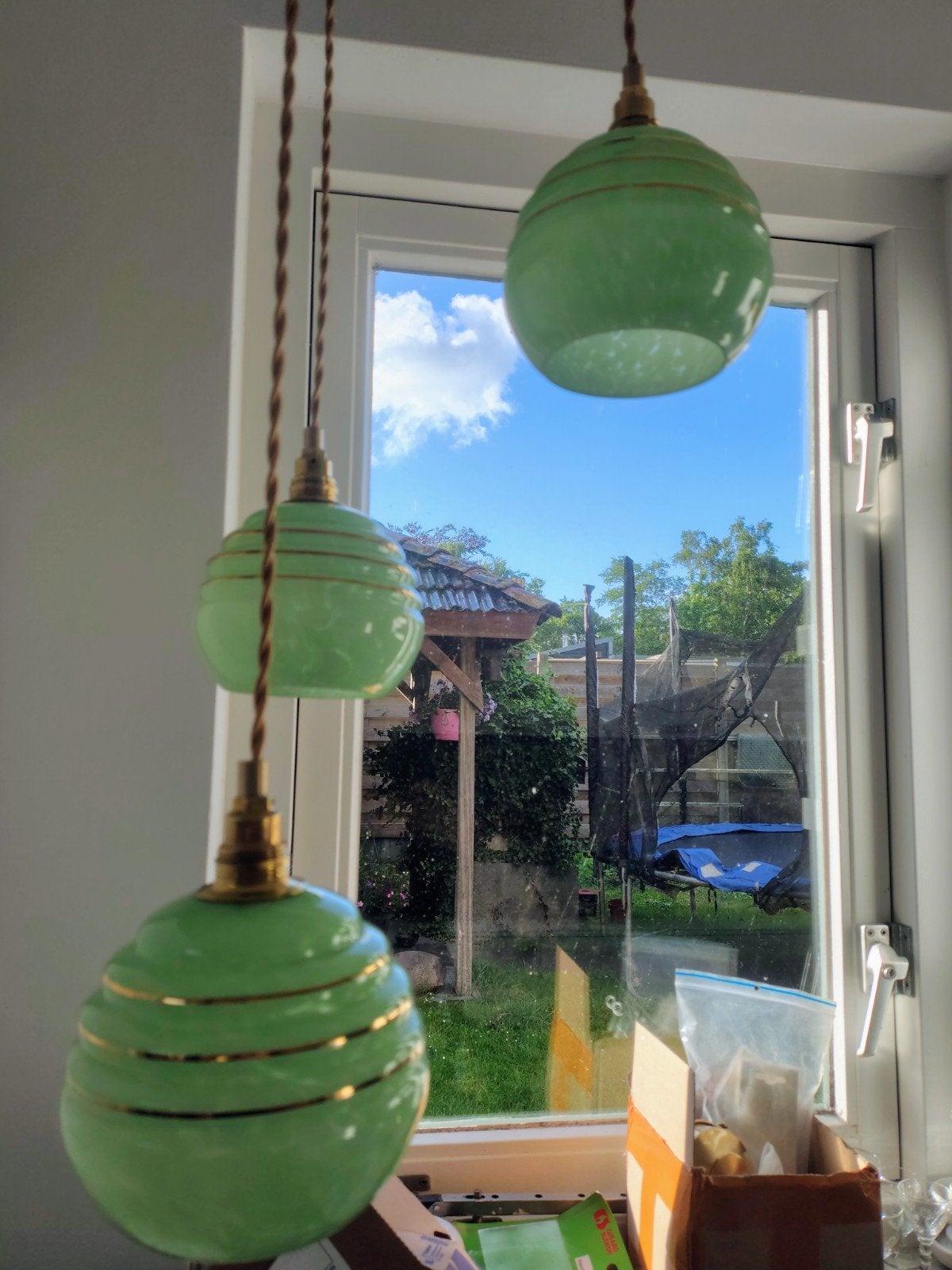 Vintage Art Deco Cascade Hanglamp - Mintgroen Glas, Ophalen of Verzenden