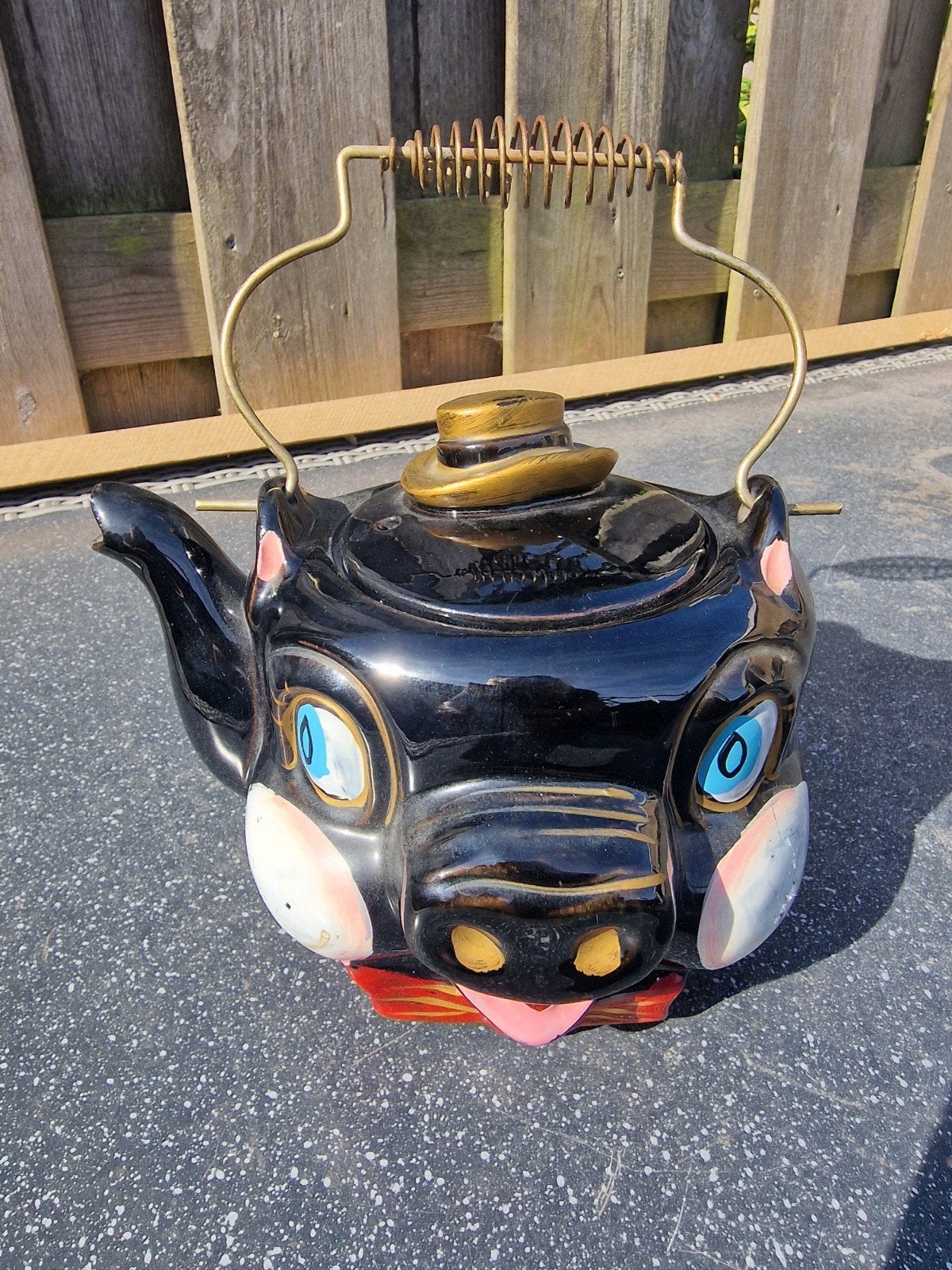 Vintage jaren 50 varken theepot - Zwart keramiek met gouden, Antiek en Kunst, Ophalen of Verzenden