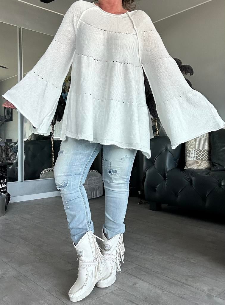 Wit BOHO a lijn tuniek / jurkje , Maat M/L ( valt ruim!), Kleding | Dames, Blouses en Tunieken, Ophalen of Verzenden, Nieuw, Maat 42/44 (L)