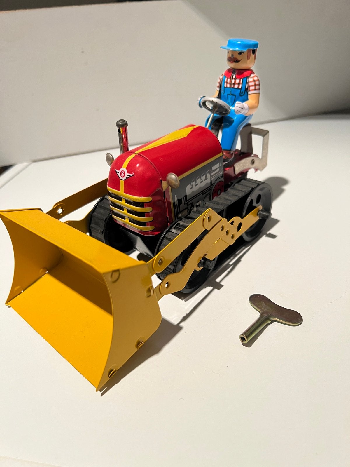 Vintage Blikken Speelgoed Bulldozer met Opwindmechanisme, Antiek en Kunst, Antiek | Speelgoed, Ophalen of Verzenden