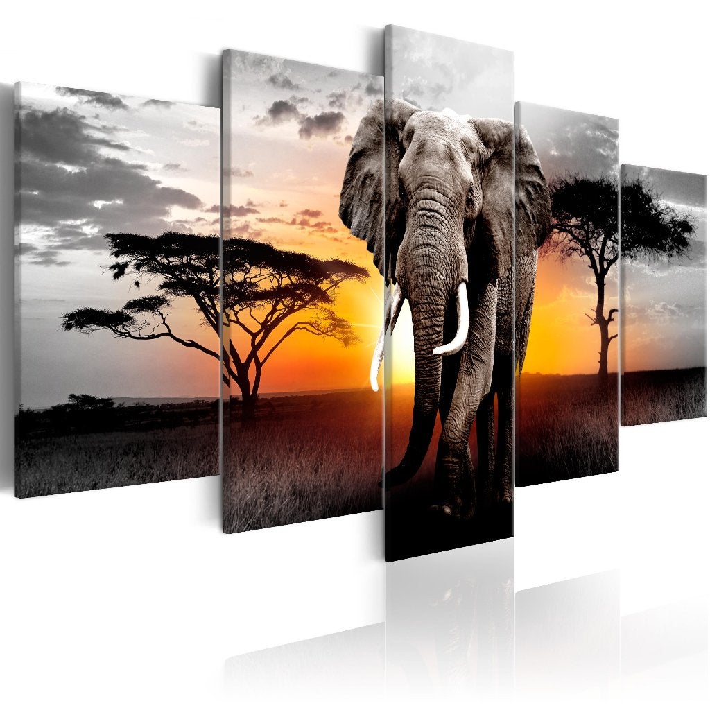 787 Afrika Olifant 5 Luik Canvas Schilderij 200x100cm Nieuw, Nieuw, 125 cm of meer, Ophalen of Verzenden, Schilderij