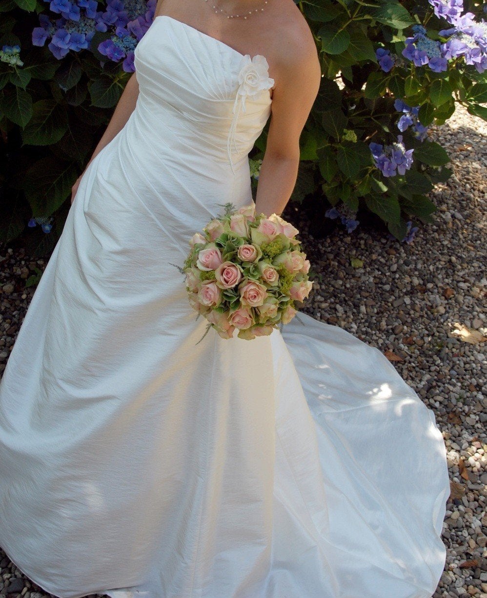 Strapless (zwangerschaps-) trouwjurk, Ophalen of Verzenden, Gedragen, Wit, Trouwjurk