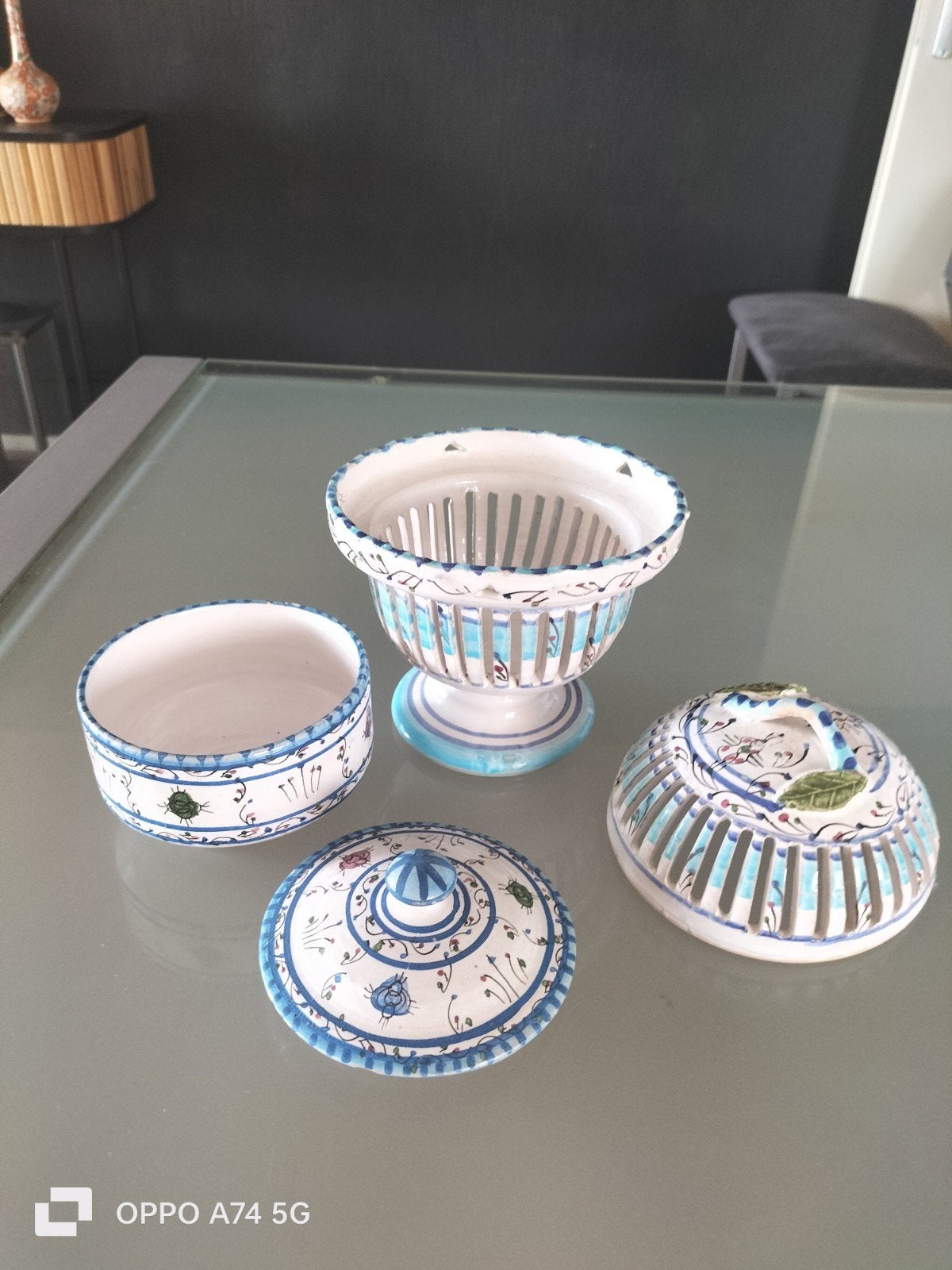 2 mooie blauwe Griekse potjes, Ophalen, Zo goed als nieuw, Glas, Overige stijlen