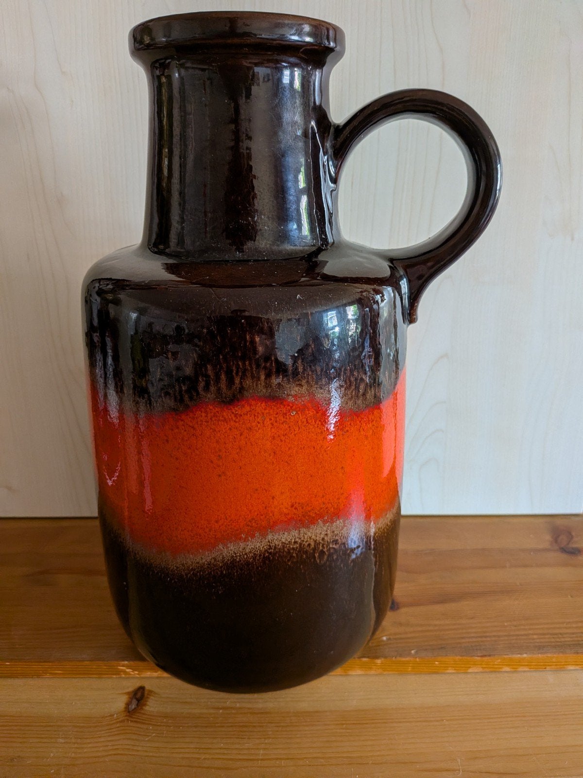 Vintage Scheurich vaas met oranje en bruine glazuur, Antiek en Kunst, Ophalen