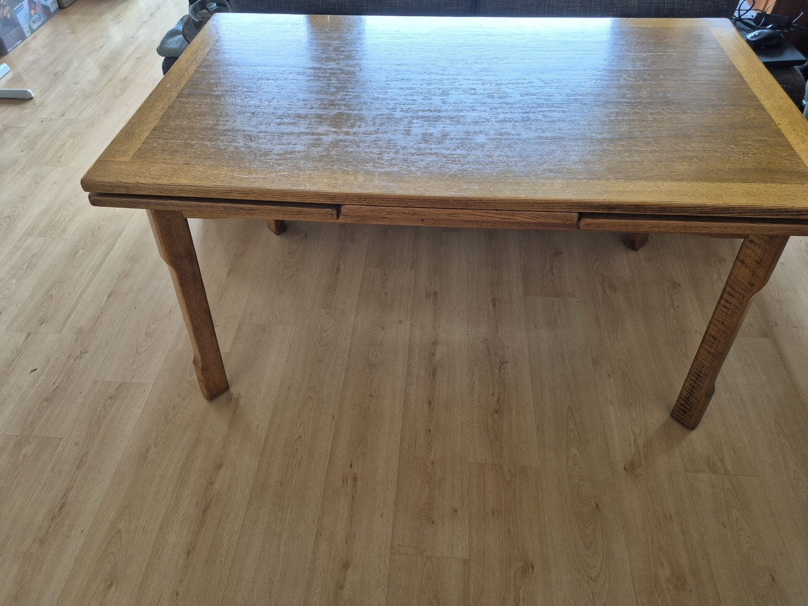 Massief grenen eettafel (uitschuifbaar) met 4 stoelen, Ophalen, Gebruikt, 50 tot 100 cm, Vier personen